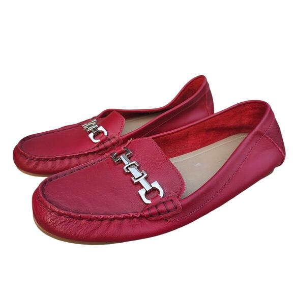 Red Leather Slip On loafers sz 9 - Picture 1 of 8